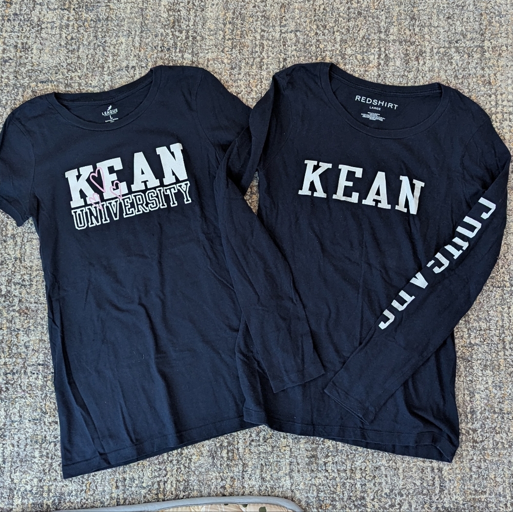 Kean University Bundle Of 2 T Navy Shirts Small Large Long Sleeve Short Sleeve